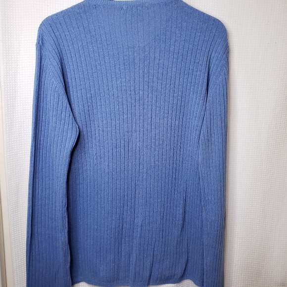 Club Monaco Cotton Linen Men's Large Blue Ribbed Knit Pullover Sweater - Picture 3 of 4